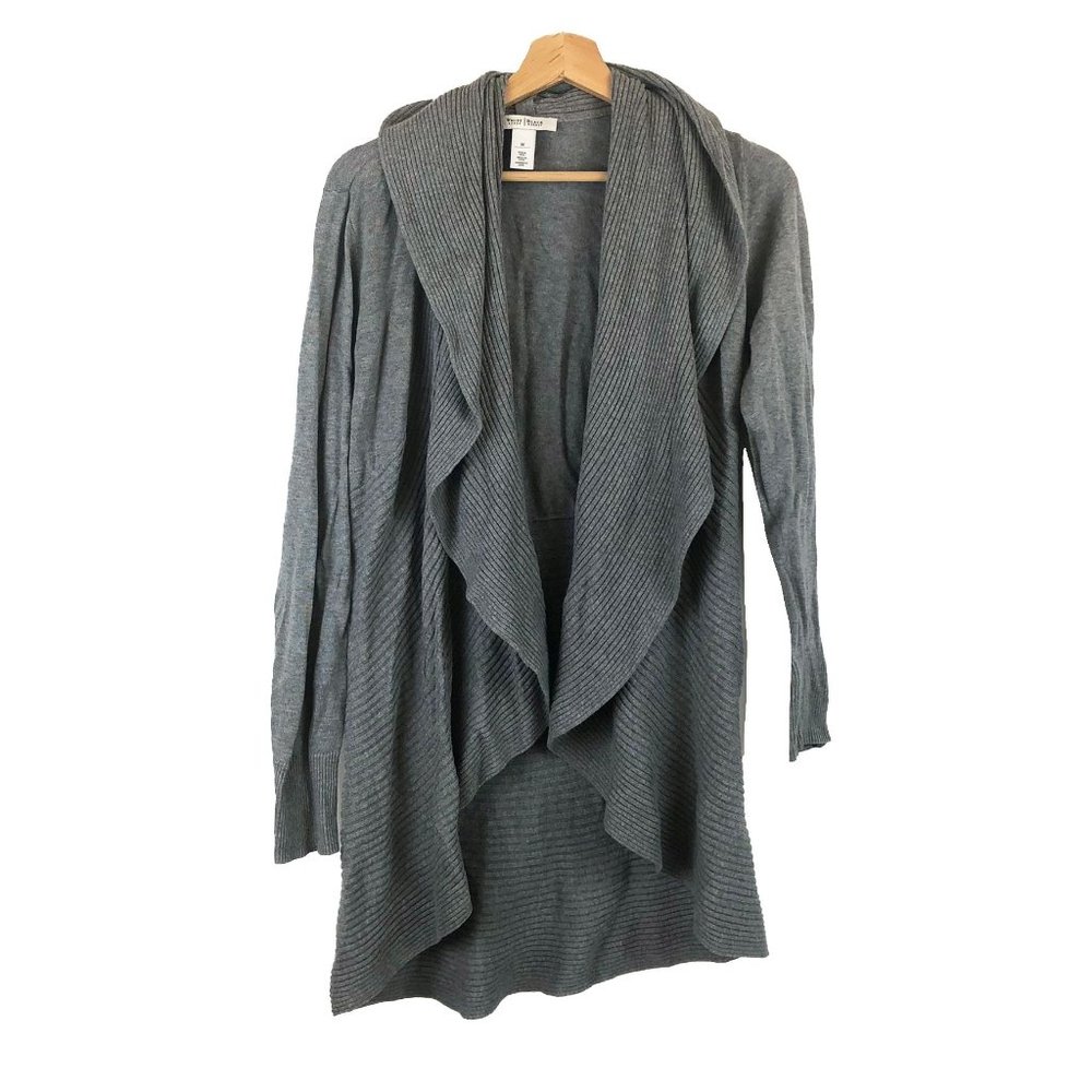 White House Black Market WHBM Grey Ribbed Waterfall Open Coccoon Sweater M